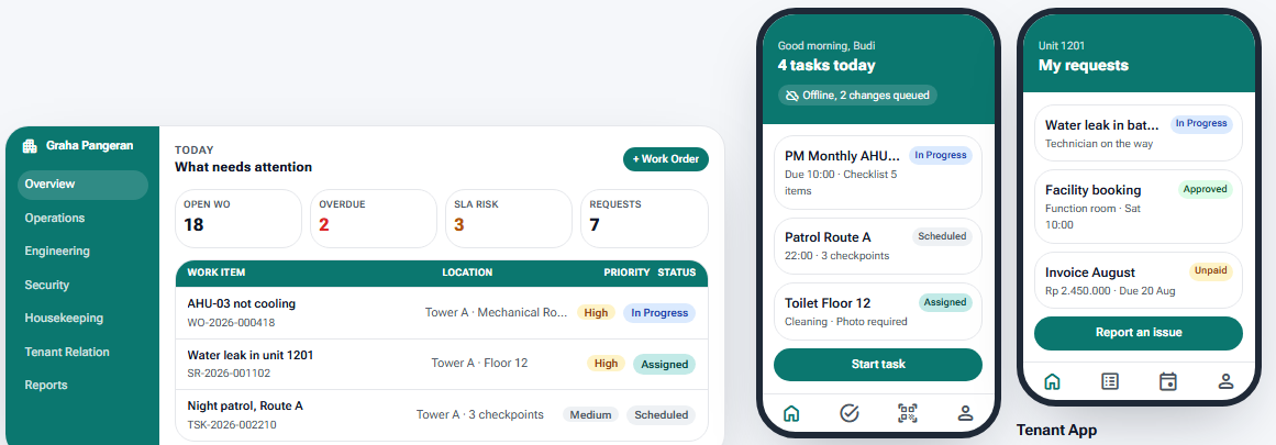BuildingVision - web dashboard, staff app and tenant app built by Seautomate