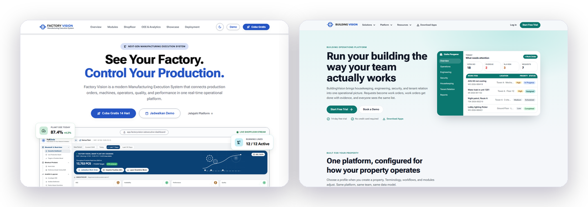 FactoryVision (factoryvision.id) and BuildingVision (buildingvision.web.id) product websites