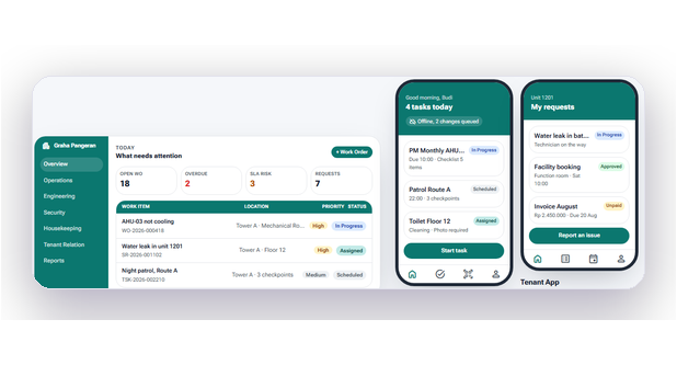 BuildingVision web dashboard, staff app and tenant app
