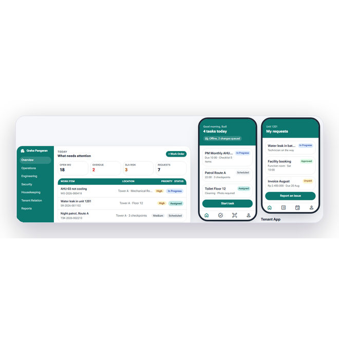 BuildingVision web dashboard, staff app and tenant app